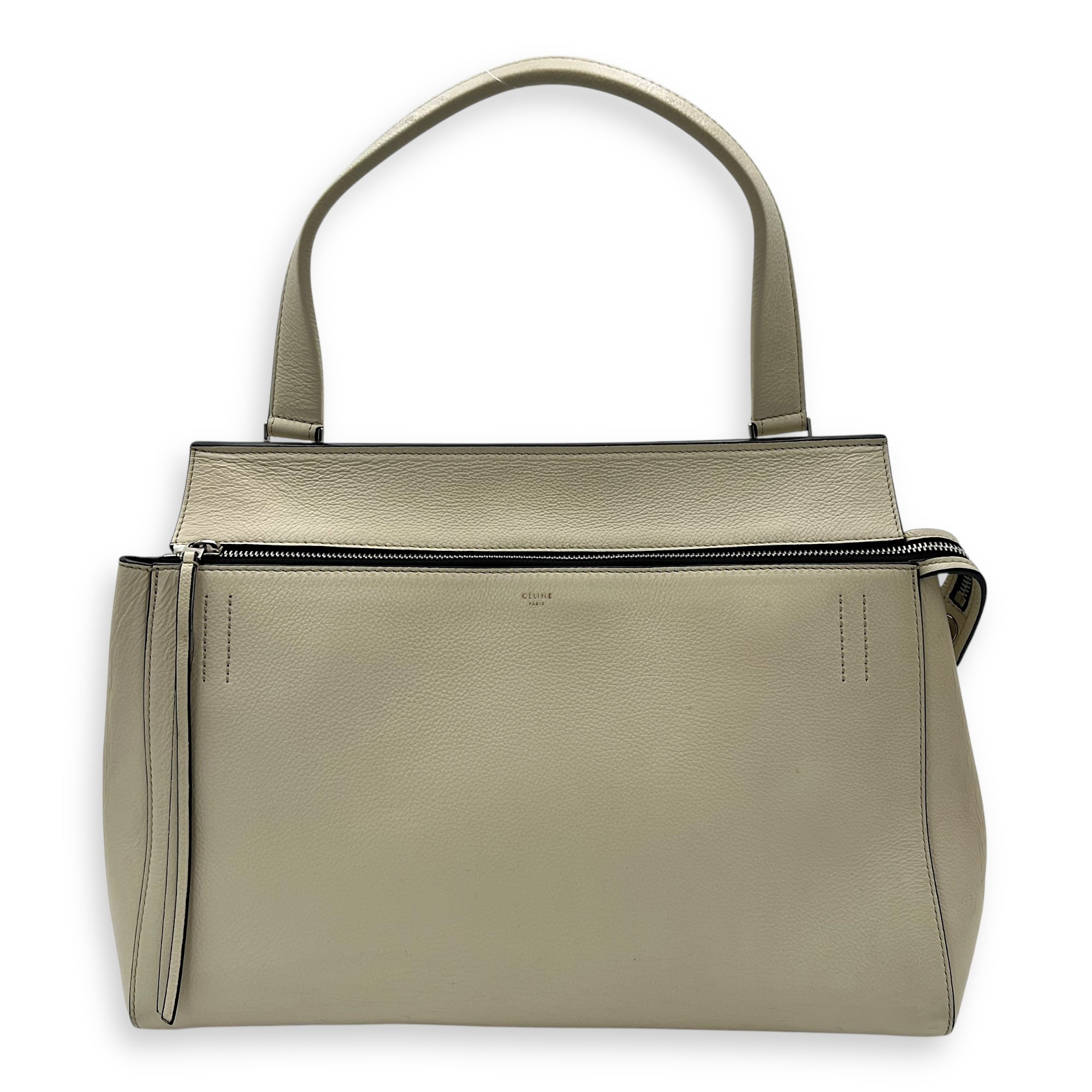 Celine Edge Top Handle Bag White in Calfskin, Silver hardware_1