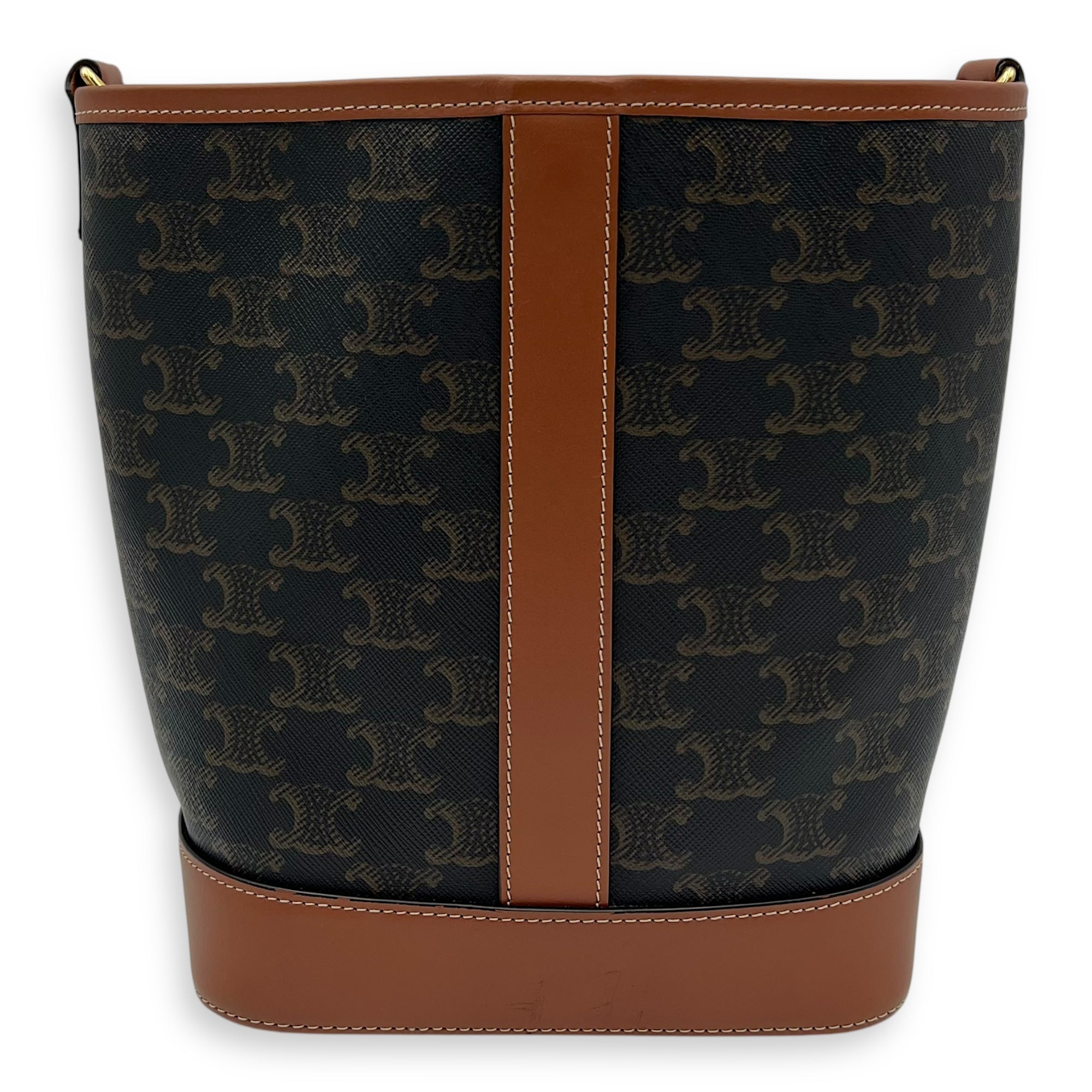 Celine Triomphe Bucket Bag Brown in Coated Canvas, Gold hardware_2