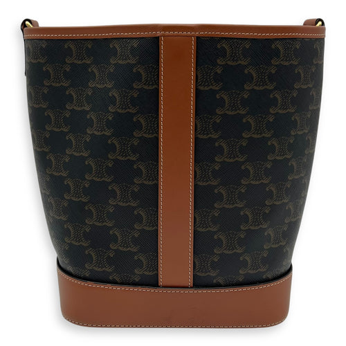 Celine Triomphe Bucket Bag Brown in Coated Canvas, Gold hardware_2