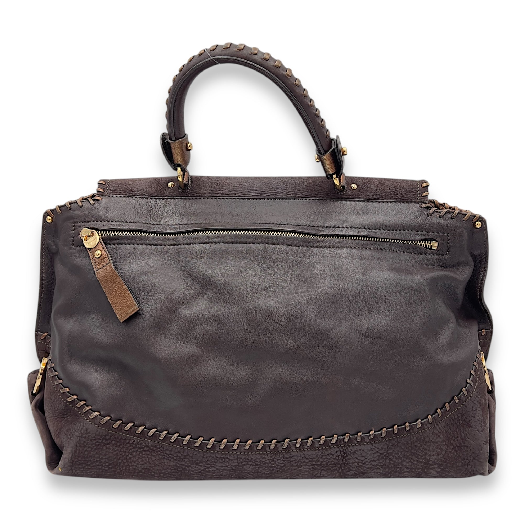 Ferragamo Tote Top Handle Bag Medium Brown in Calfskin, Gold hardware_2