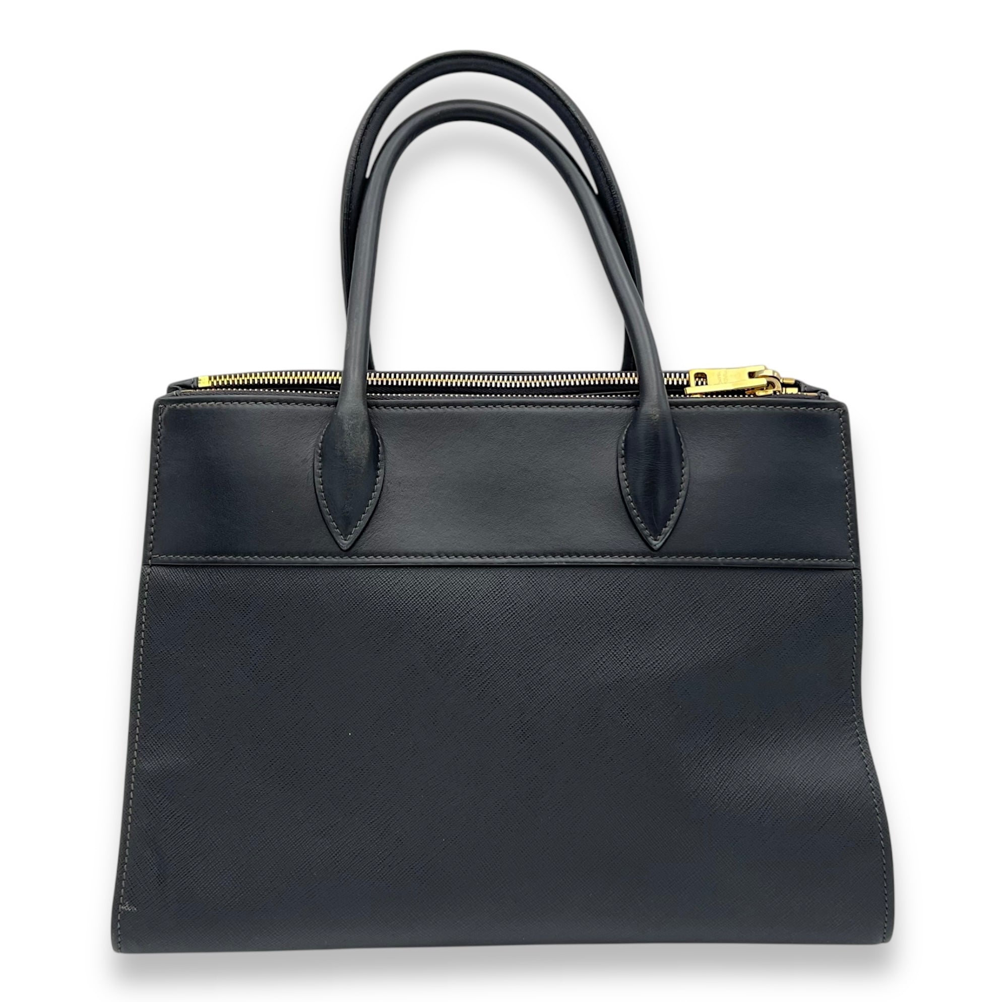 Prada Logo Top Handle Bag Black in Saffiano Leather, Gold hardware_2
