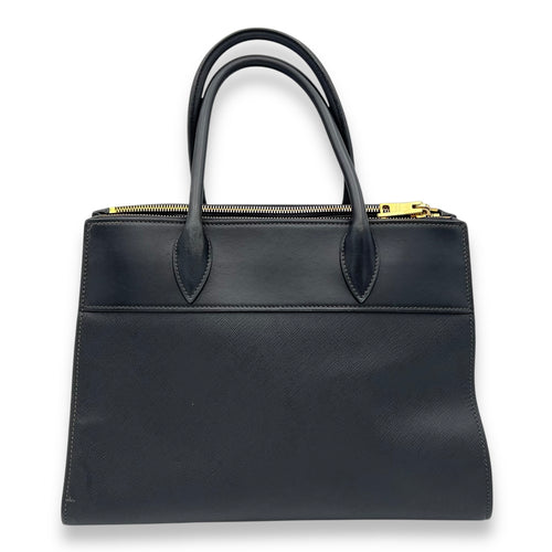 Prada Logo Top Handle Bag Black in Saffiano Leather, Gold hardware_2