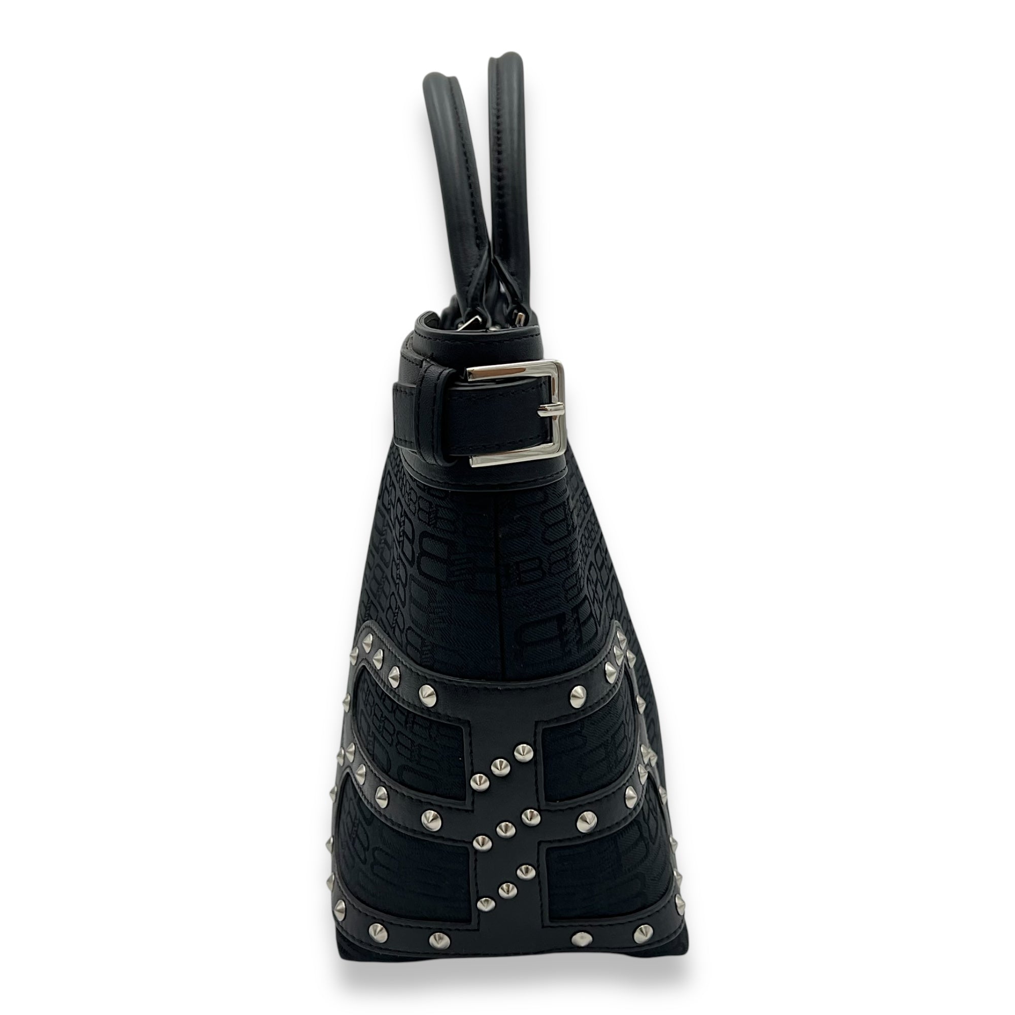 Balenciaga Logo Top Handle Bag Black in Canvas, Silver hardware_3