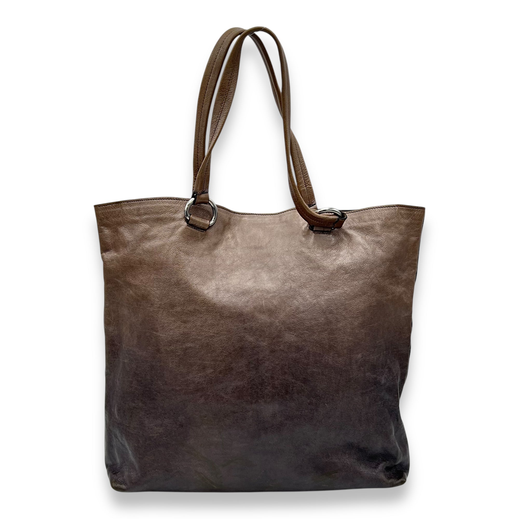 Prada Logo Top Handle Bag Brown in Calfskin, Silver hardware_2