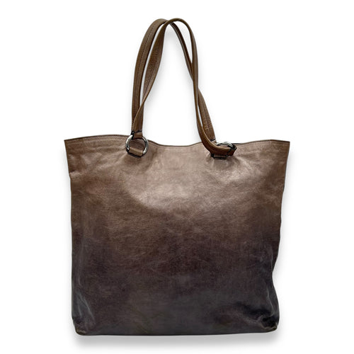 Prada Logo Top Handle Bag Brown in Calfskin, Silver hardware_2