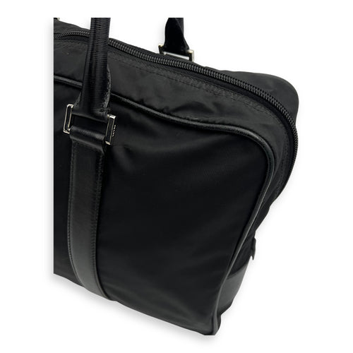 Prada Logo Top Handle Bag Black in Nylon, Silver hardware_16
