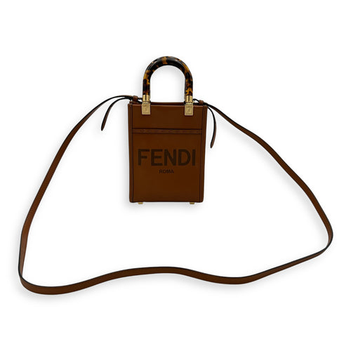 Fendi Sunshine Top Handle Bag Mini Brown in Calfskin, Gold hardware_14