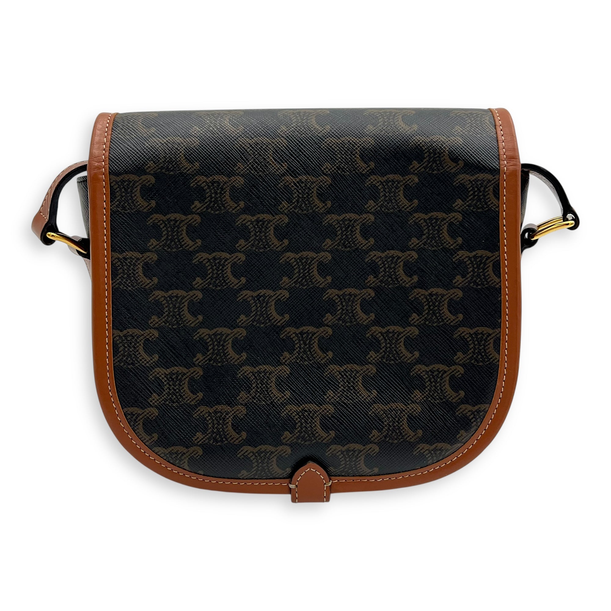Celine Folco Crossbody Bag Brown in Coated Canvas, Gold hardware_2