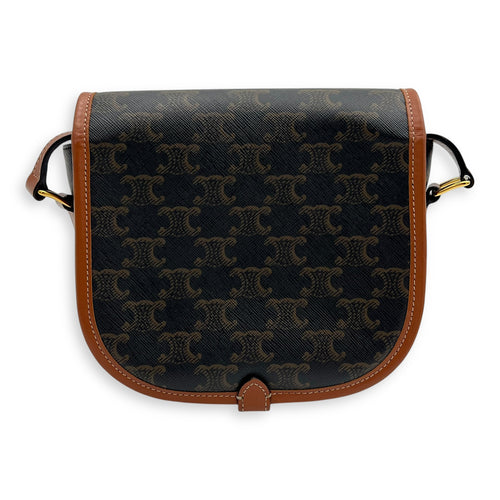 Celine Folco Crossbody Bag Brown in Coated Canvas, Gold hardware_2