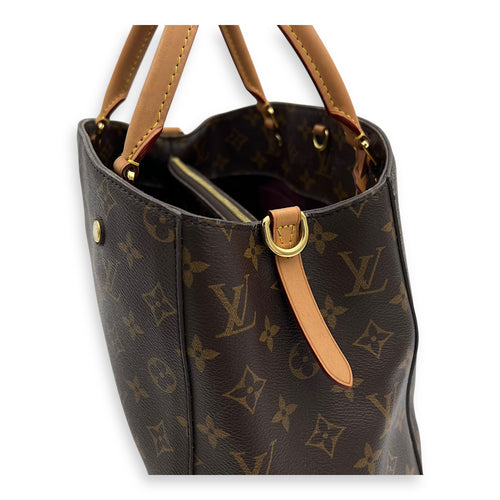 Louis Vuitton Montaigne Top Handle Bag MM Brown in Monogram Coated Canvas, Gold hardware_7