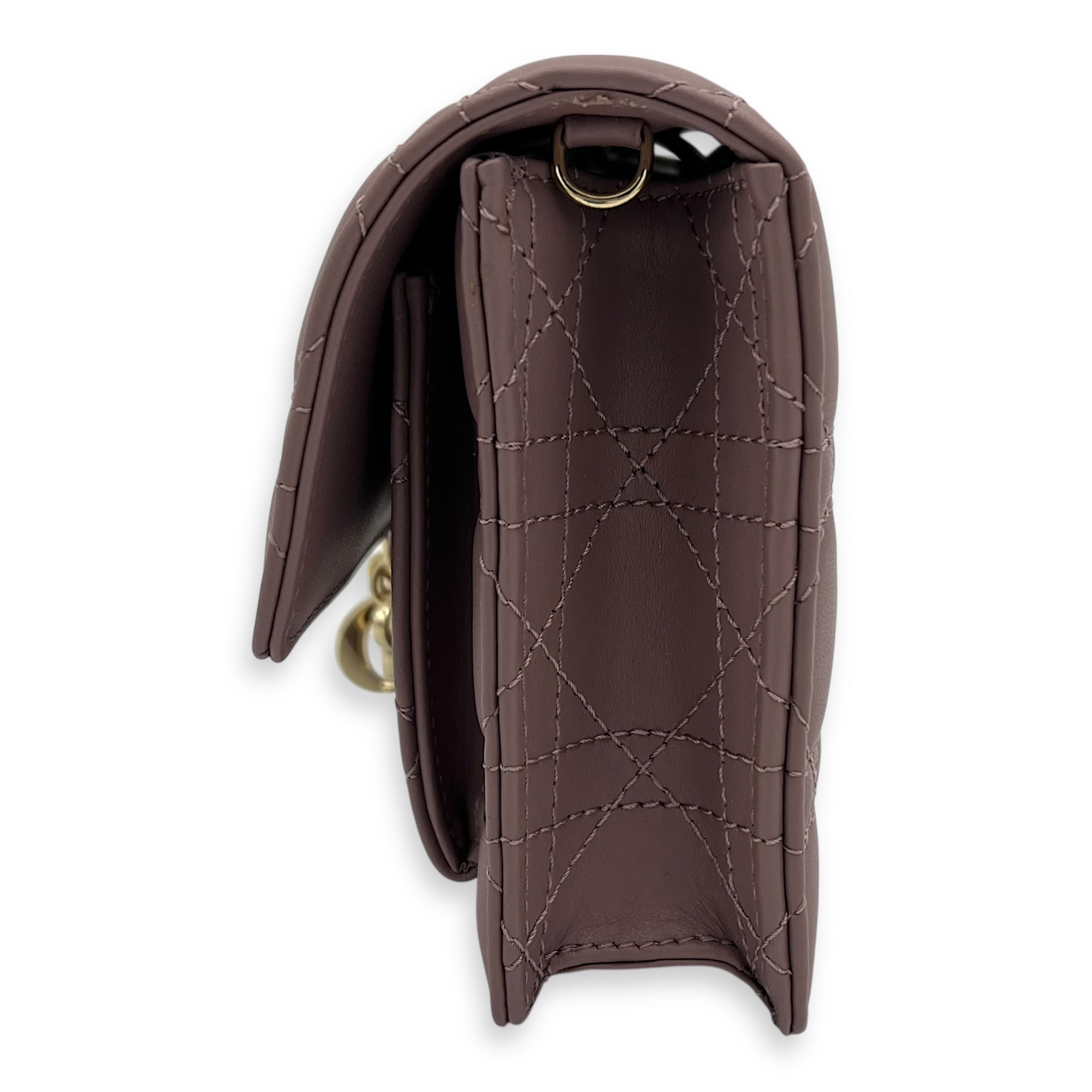 Dior Lady Dior chain pouch Crossbody Bag Pink in Calfskin, Gold hardware_4