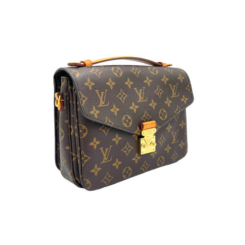 Metis MM Brown Top Handle Bag in Monogram Coated Canvas, Gold hardware