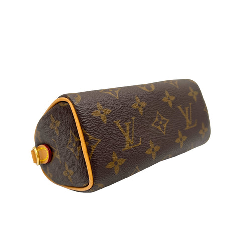 Speedy Nano Brown Top Handle Bag in Monogram Coated Canvas, Gold hardware