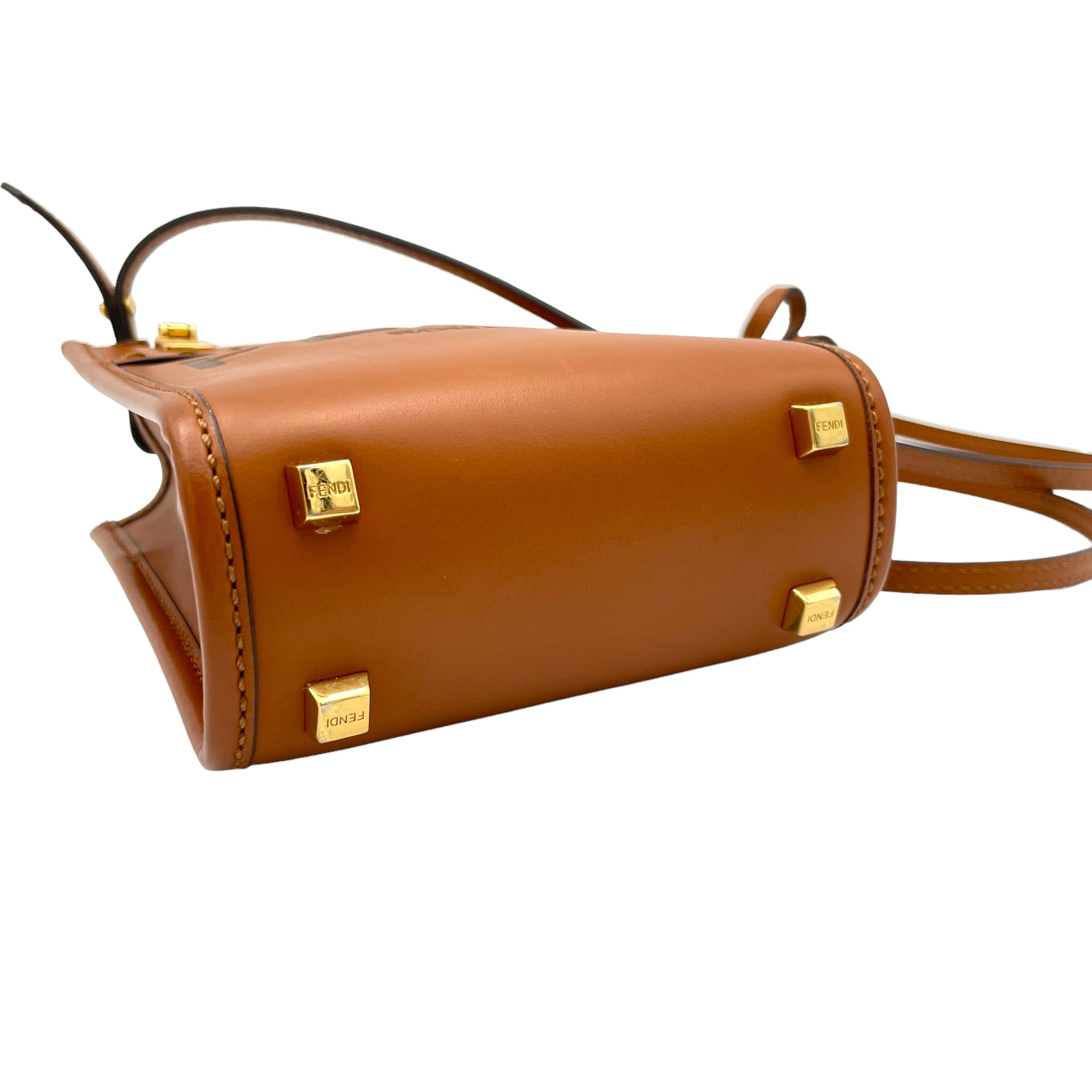 Fendi Sunshine Shopper Mini Brown Top Handle Bag in Calfskin
