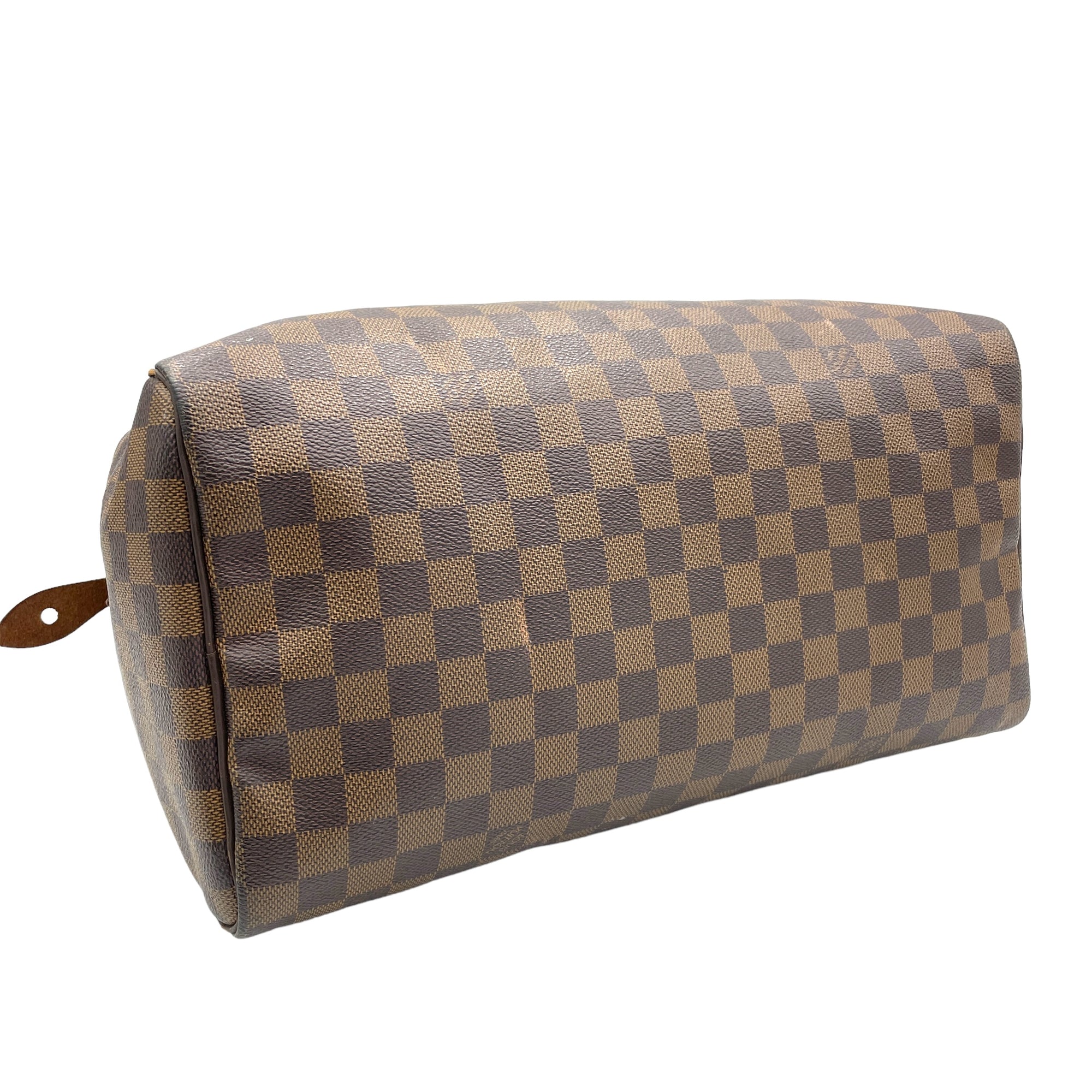 Speedy Top Handle Bag 35 Damier Ebene in Coated Canvas, Gold hardware