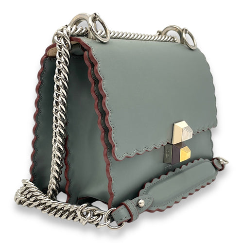 Kan I Small Grey Shoulder Bag in Calfskin, Silver hardware