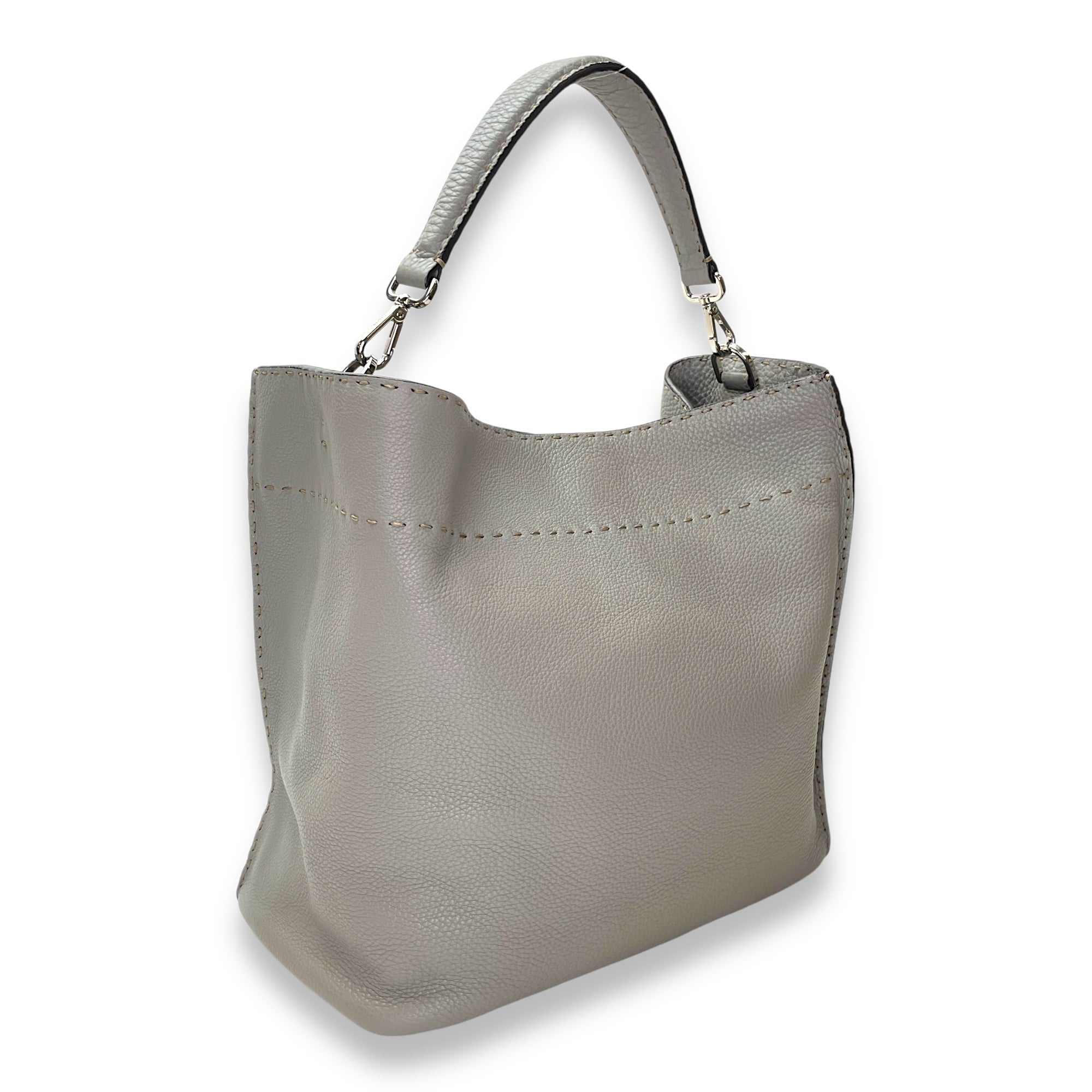 Selleria Anna Grey Bucket Bag in Calfskin, Silver hardware