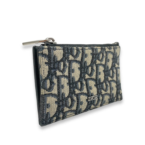 Oblique Blue Card Holder in Jacquard, Silver hardware