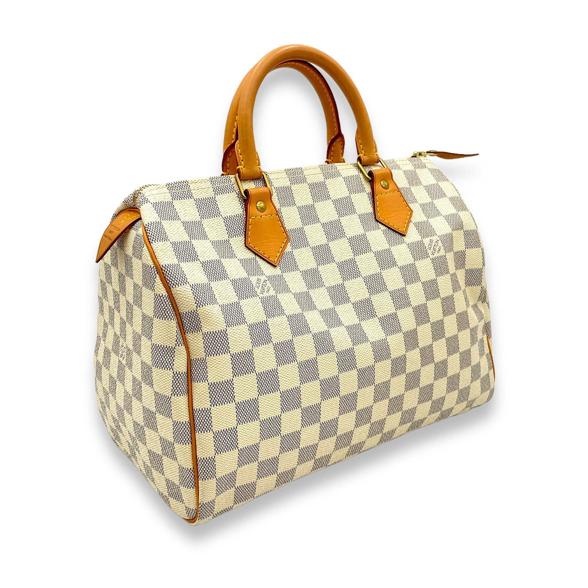 Speedy Damier Azur Top Handle Bag in Coated Canvas, Gold hardware