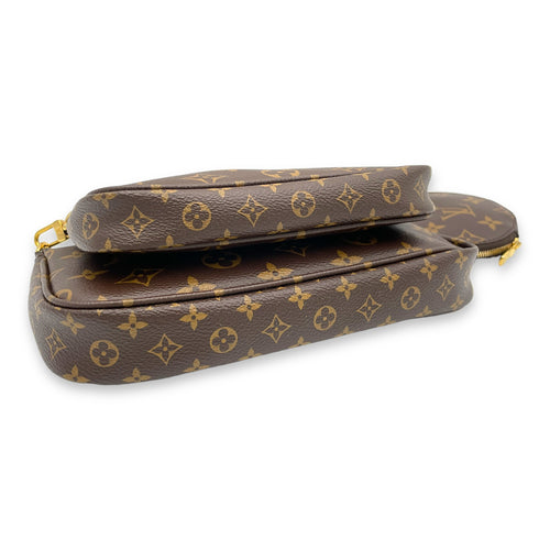 Multi-Pochette Accessoires Crossbody Bag Brown in Monogram Coated Canvas, Gold hardware