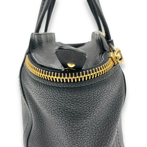 Gancini Top Handle Bag Black in Calfskin, Gold hardware