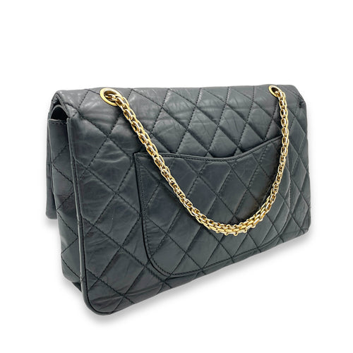 2.55 227 Black Shoulder Bag in Calfskin, Gold hardware