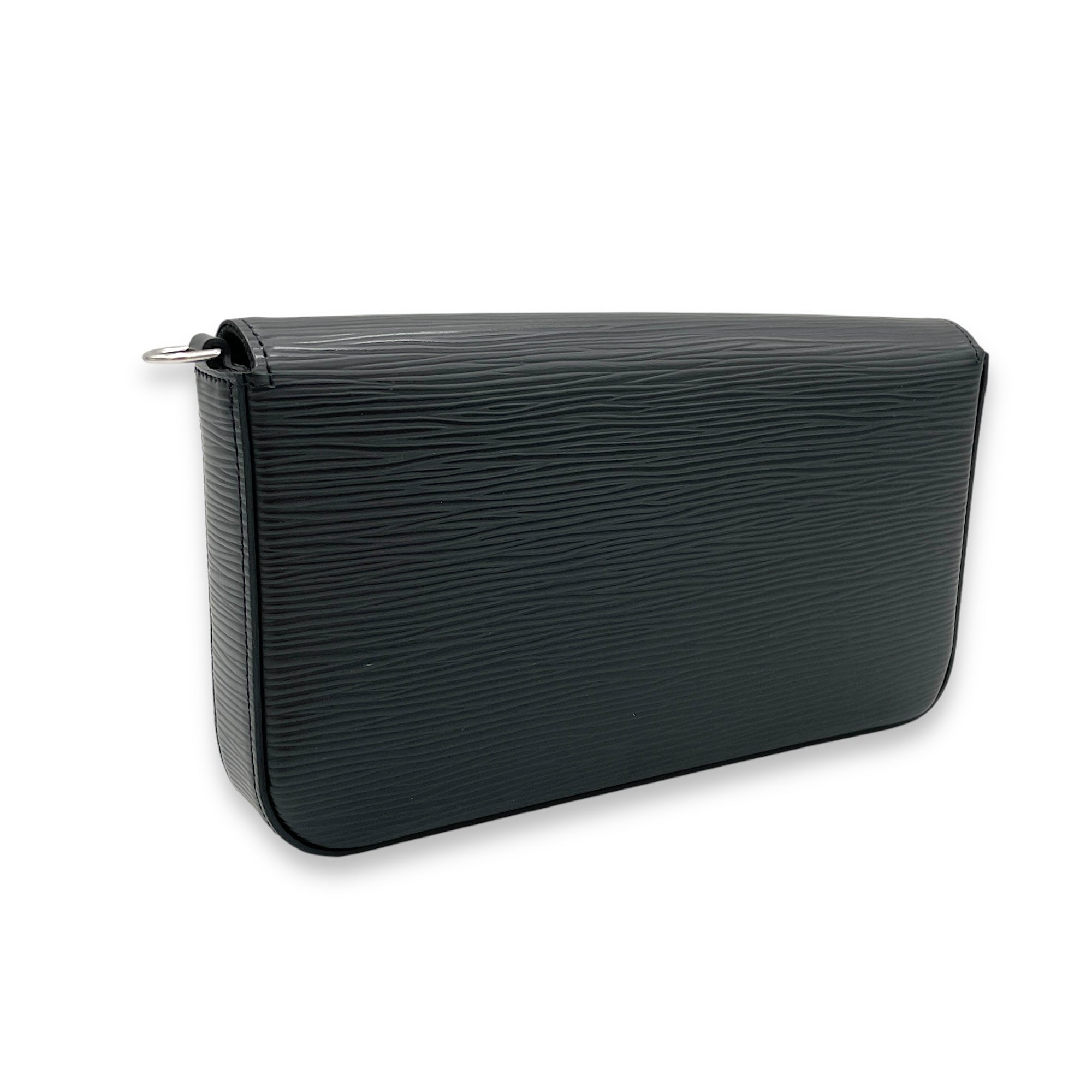 Felicie Black Wallet On Chain in Epi Leather, Silver hardware