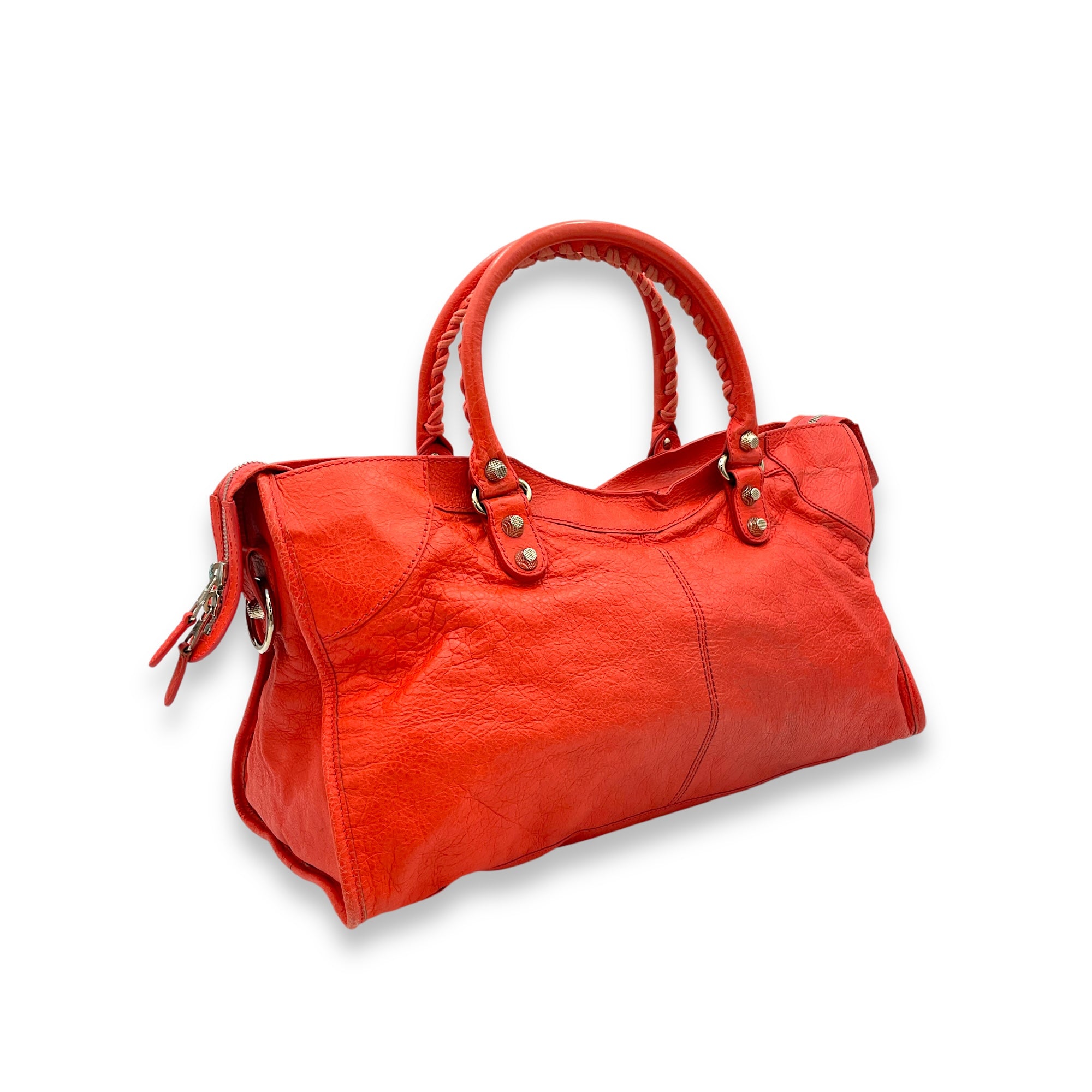 Part Time Shoulder Bag Orange in Distressed Leather, Silver hardware