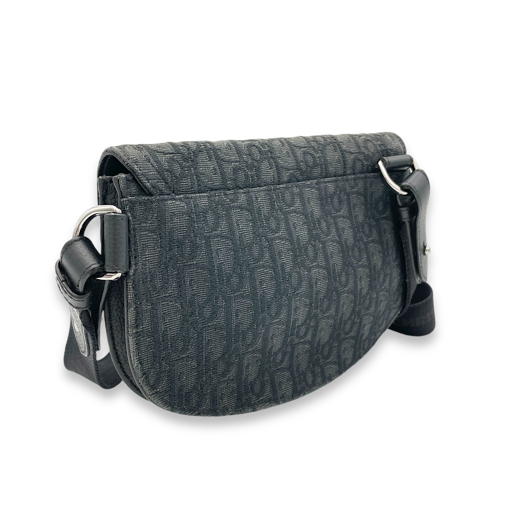 Saddle Black Crossbody Bag in Jacquard, Silver hardware