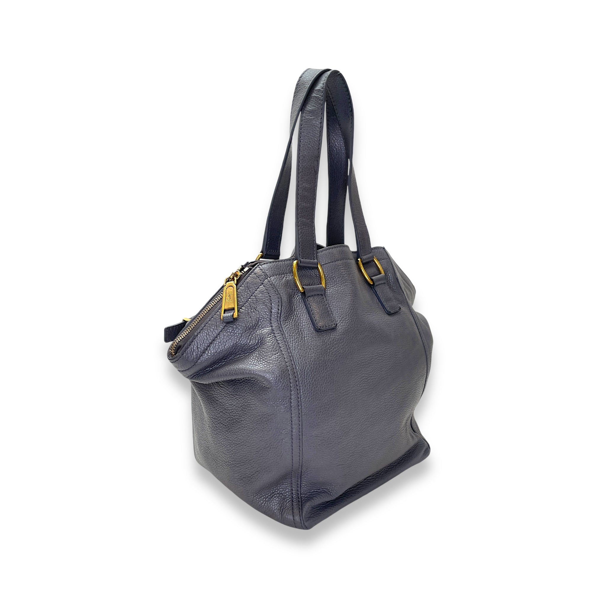 Downtown Grey Tote Bag in Calfskin, Gold hardware