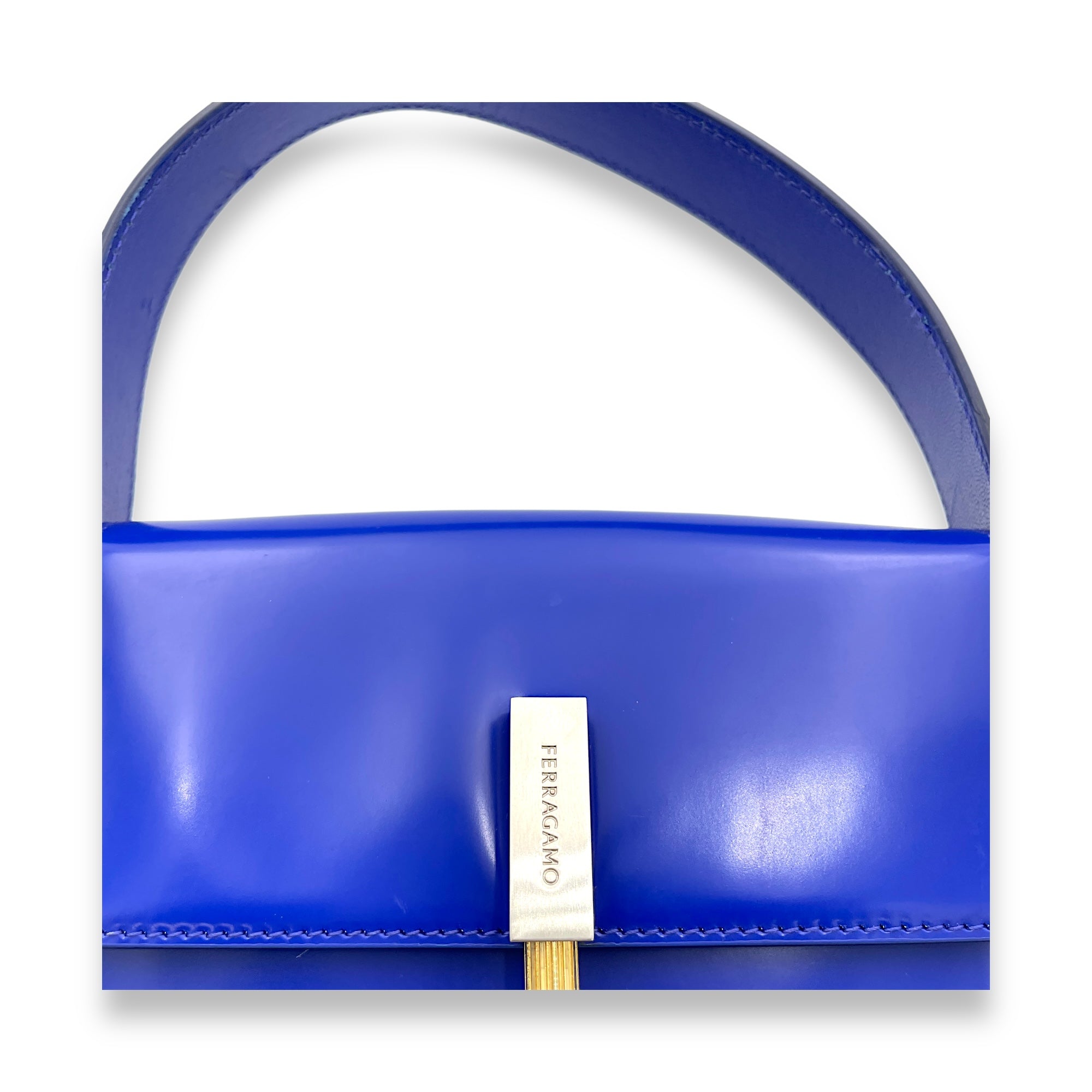 Prisma Blue Top Handle Bag in Calfskin, Silver hardware