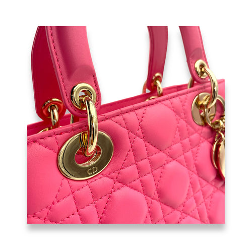 Lady Dior Small Pink Top Handle Bag in Lambskin, Gold hardware