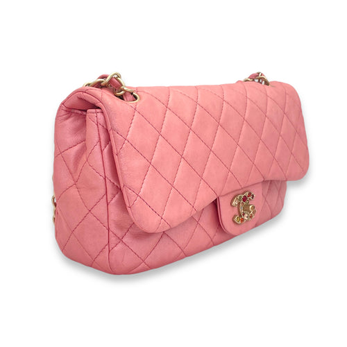 Timeless CC Pink Shoulder Bag in Lambskin, Brushed Gold hardware