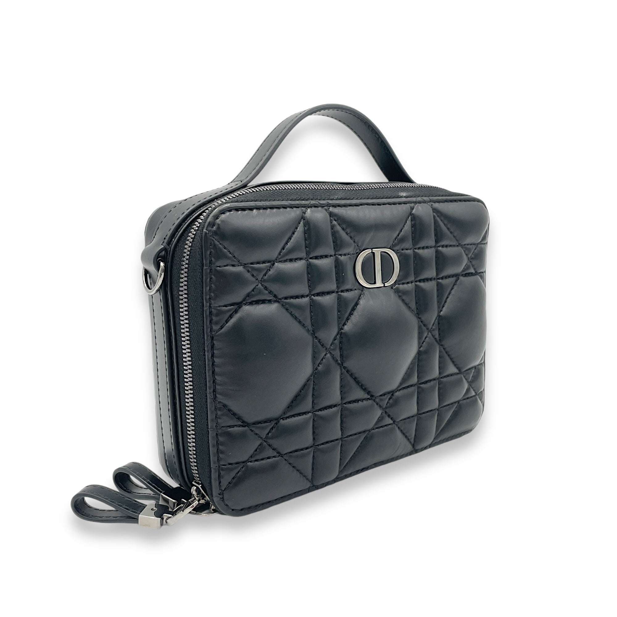 Caro Box  Crossbody Bag Black in Lambskin, Silver