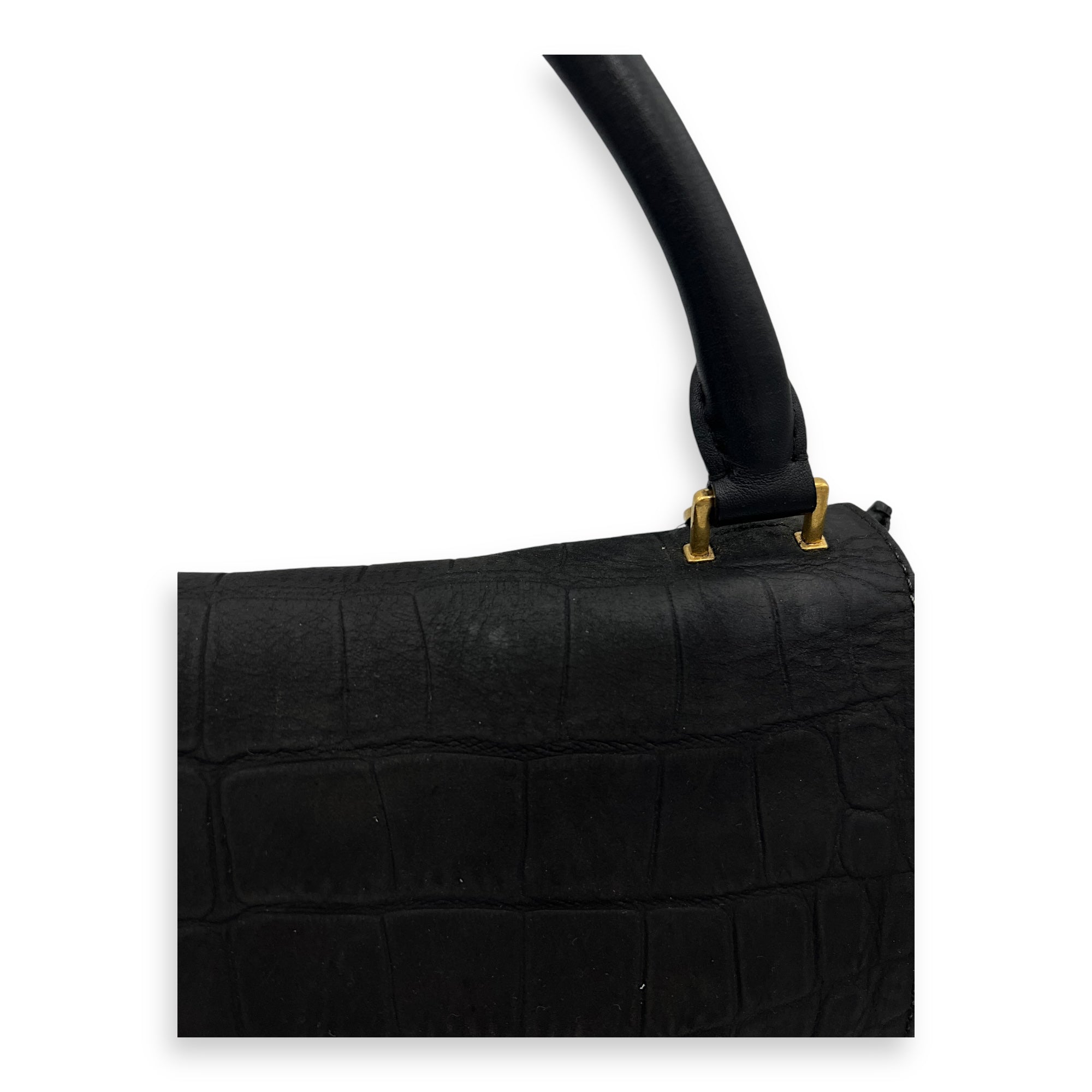 Trapeze Medium Black Top Handle Bag in Calfskin, Gold hardware