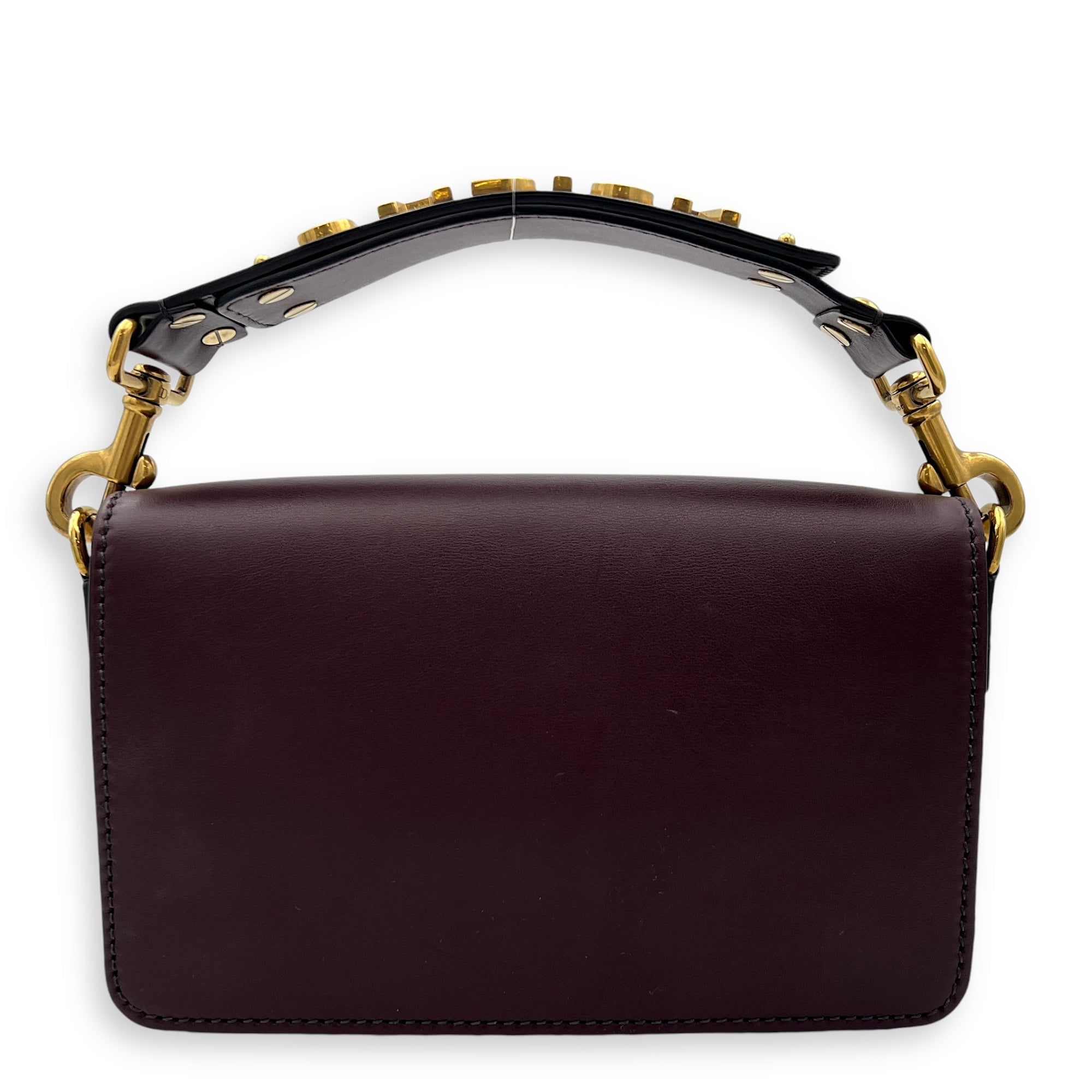 J'Adior Burgundy Top Handle Bag in Calfskin, Gold hardware