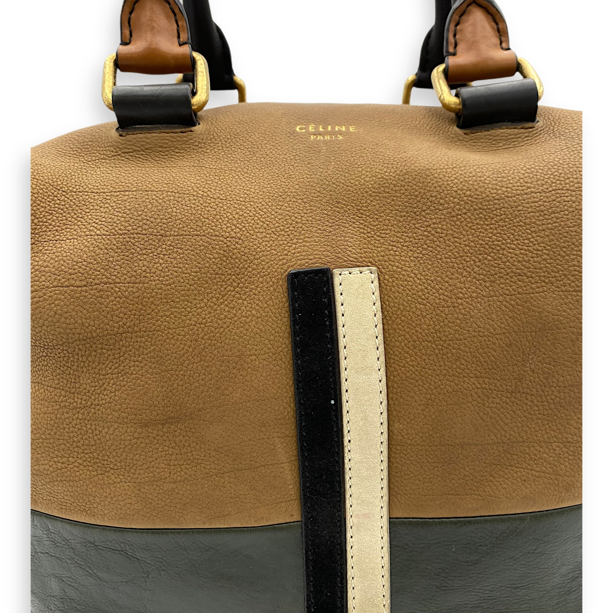 Racer Stripe Boston Top handle bag in Calfskin, Gold Hardware