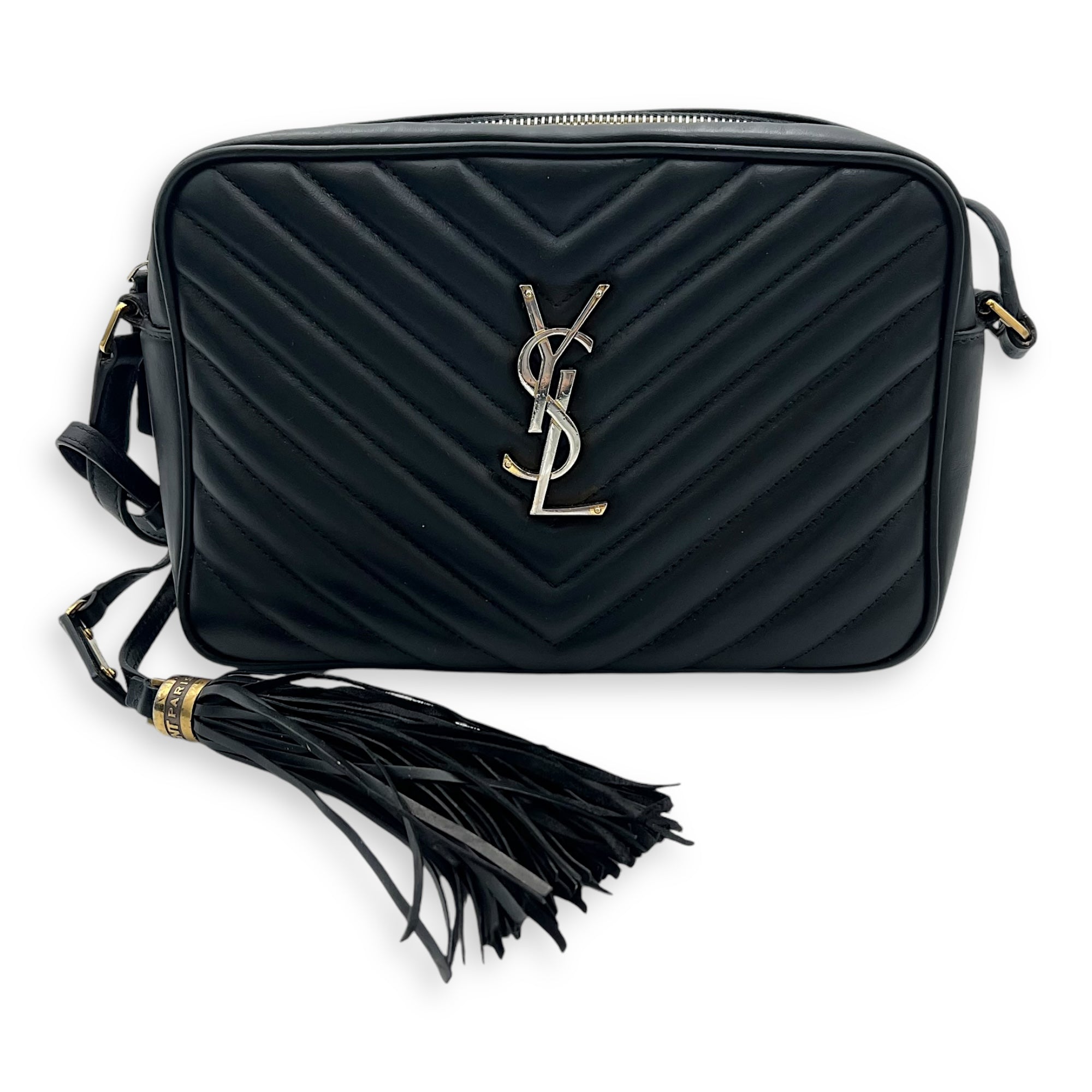 Lou Crossbody Bag Medium Black in Calfskin, Gold hardware