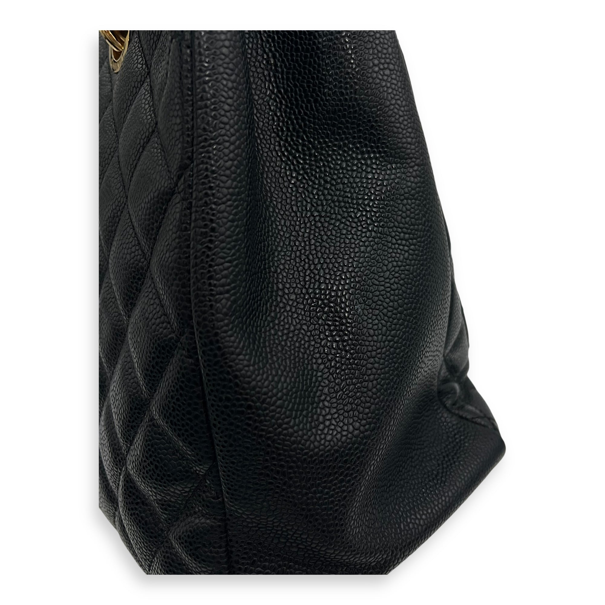 GST Black Tote Bag in Caviar Leather, Gold hardware