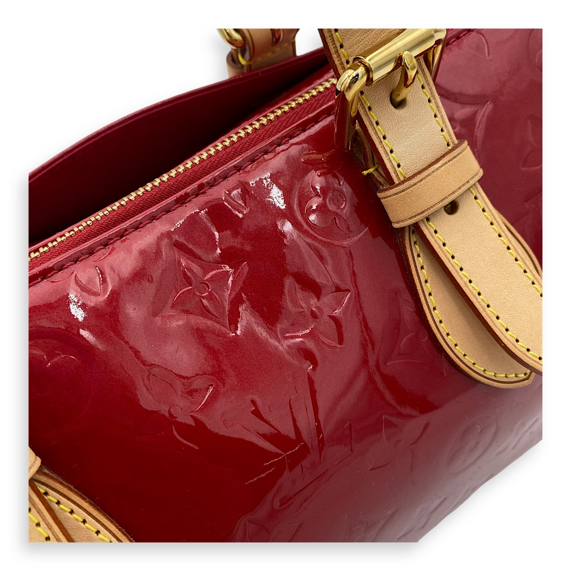 Rosewood Avenue Pomme D'Amour Top Handle Bag in Monogram Vernis Leather, Gold hardware