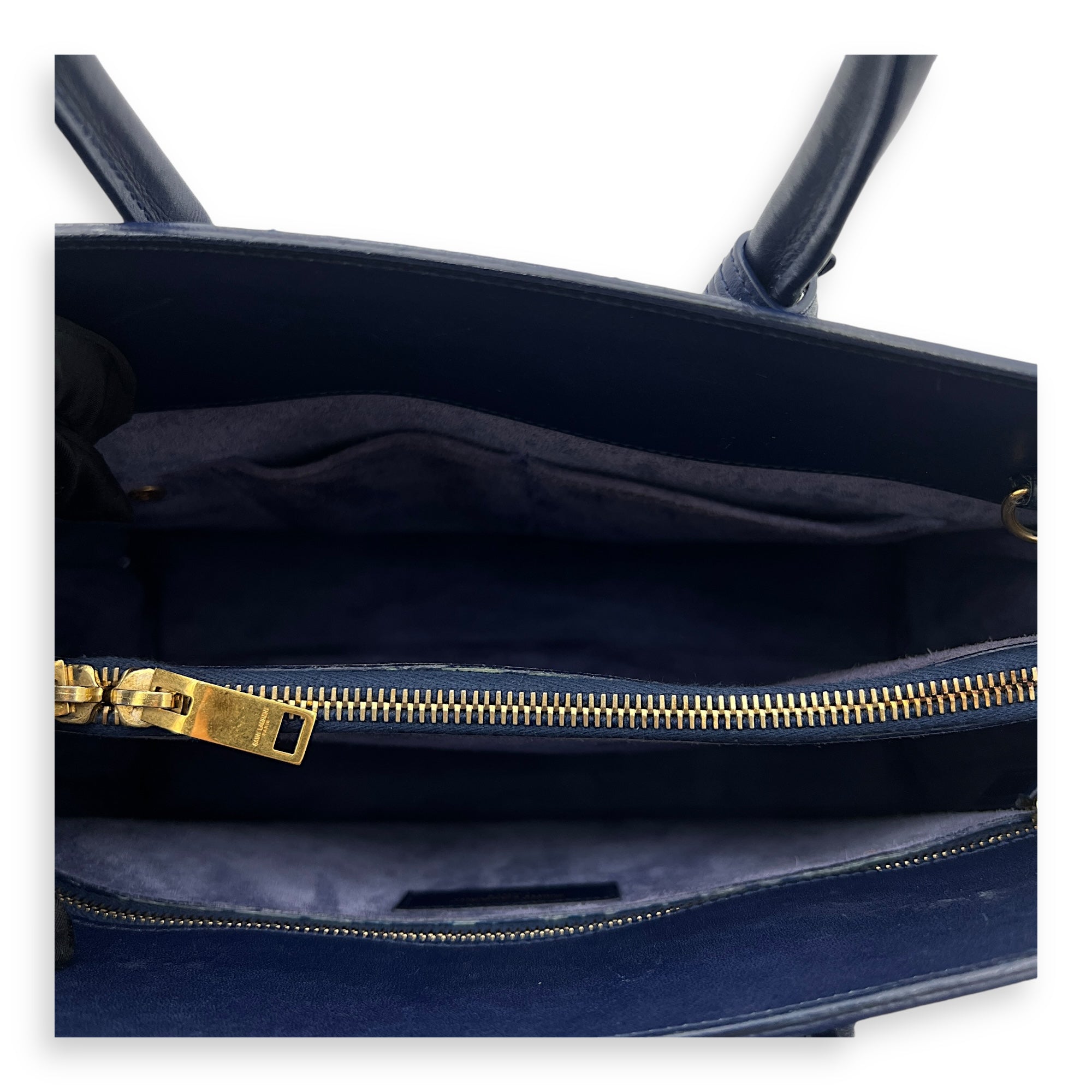 Sac de Jour Top Handle Bag Small Blue in Calfskin, Gold hardware