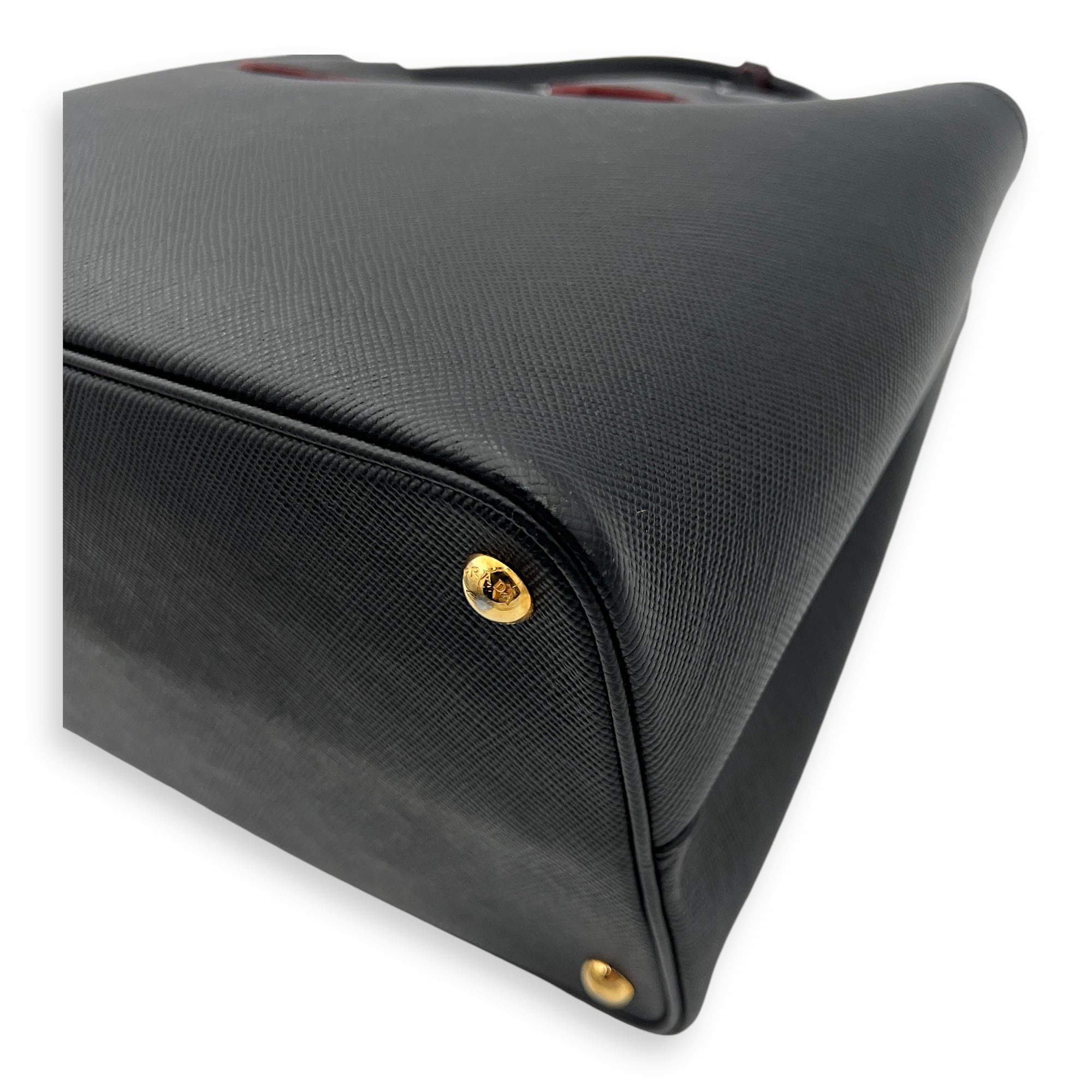 Double Top Handle Bag Black in Saffiano Leather, Gold hardware