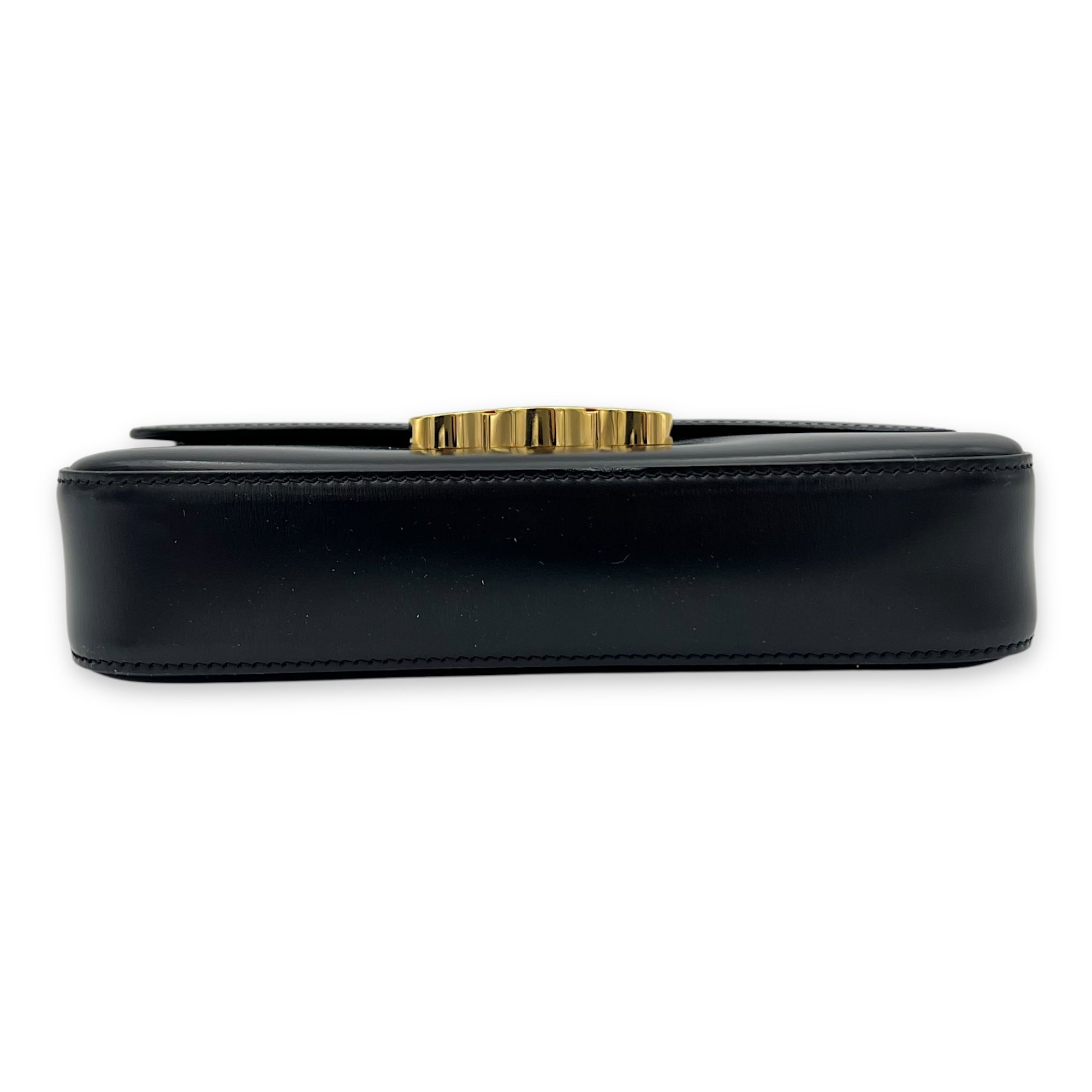 Celine Triomphe Shoulder Bag Black in Calfskin, Gold hardware_5