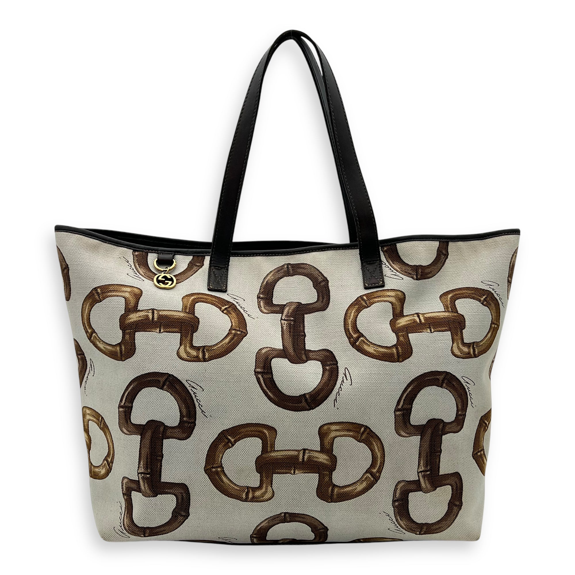 Gucci Horsebit Tote Bag White in Canvas, Gold hardware_1