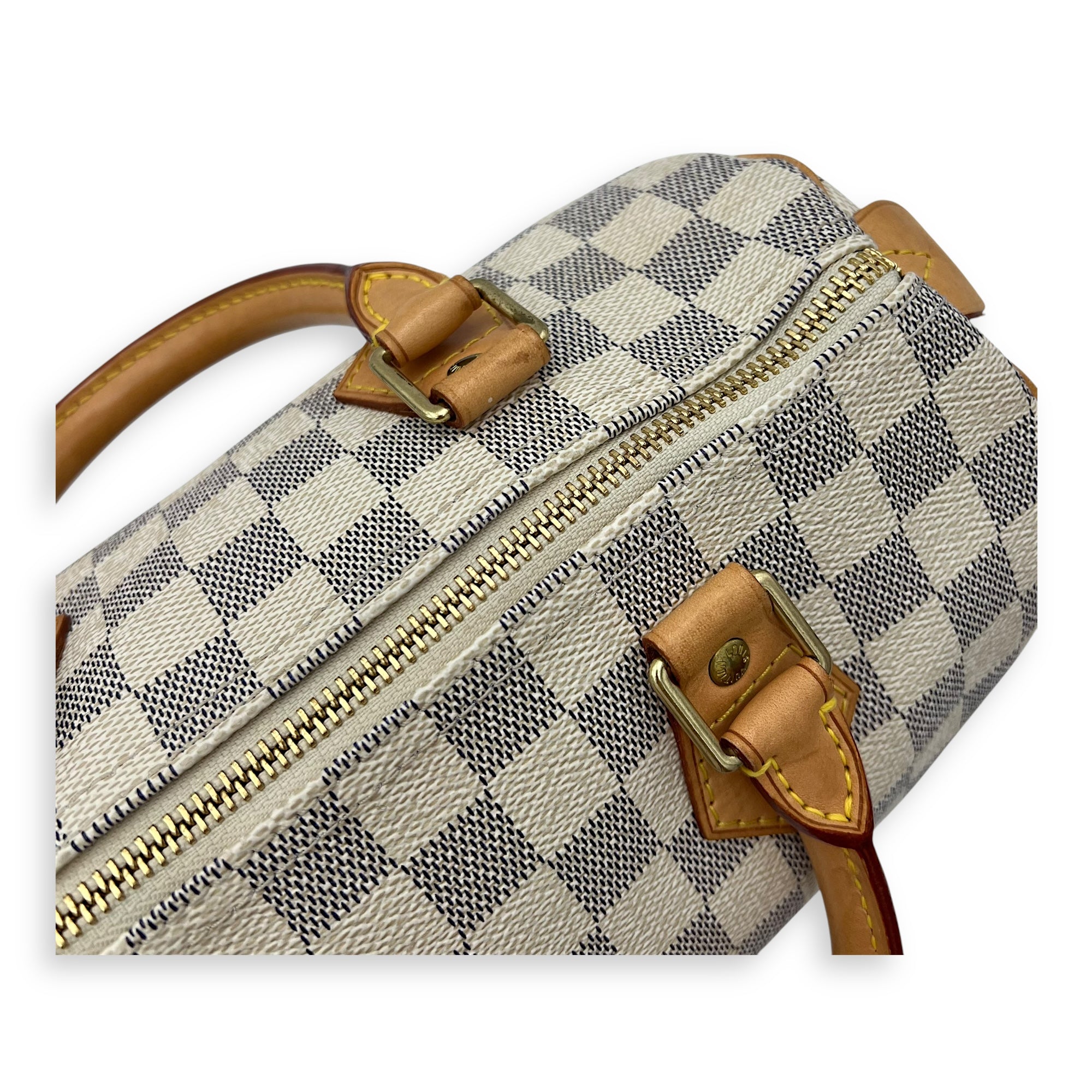 Louis Vuitton Speedy 25 Damier Azur Top Handle Bag in Coated Canvas, Gold hardware_27