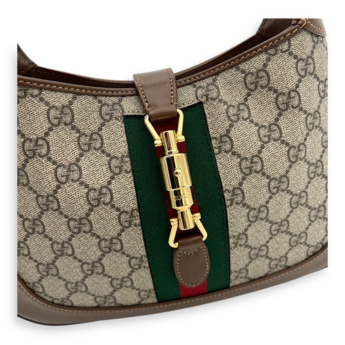 Gucci Jackie 1961 Shoulder Bag Brown in Monogram Coated Canvas, Gold hardware_8