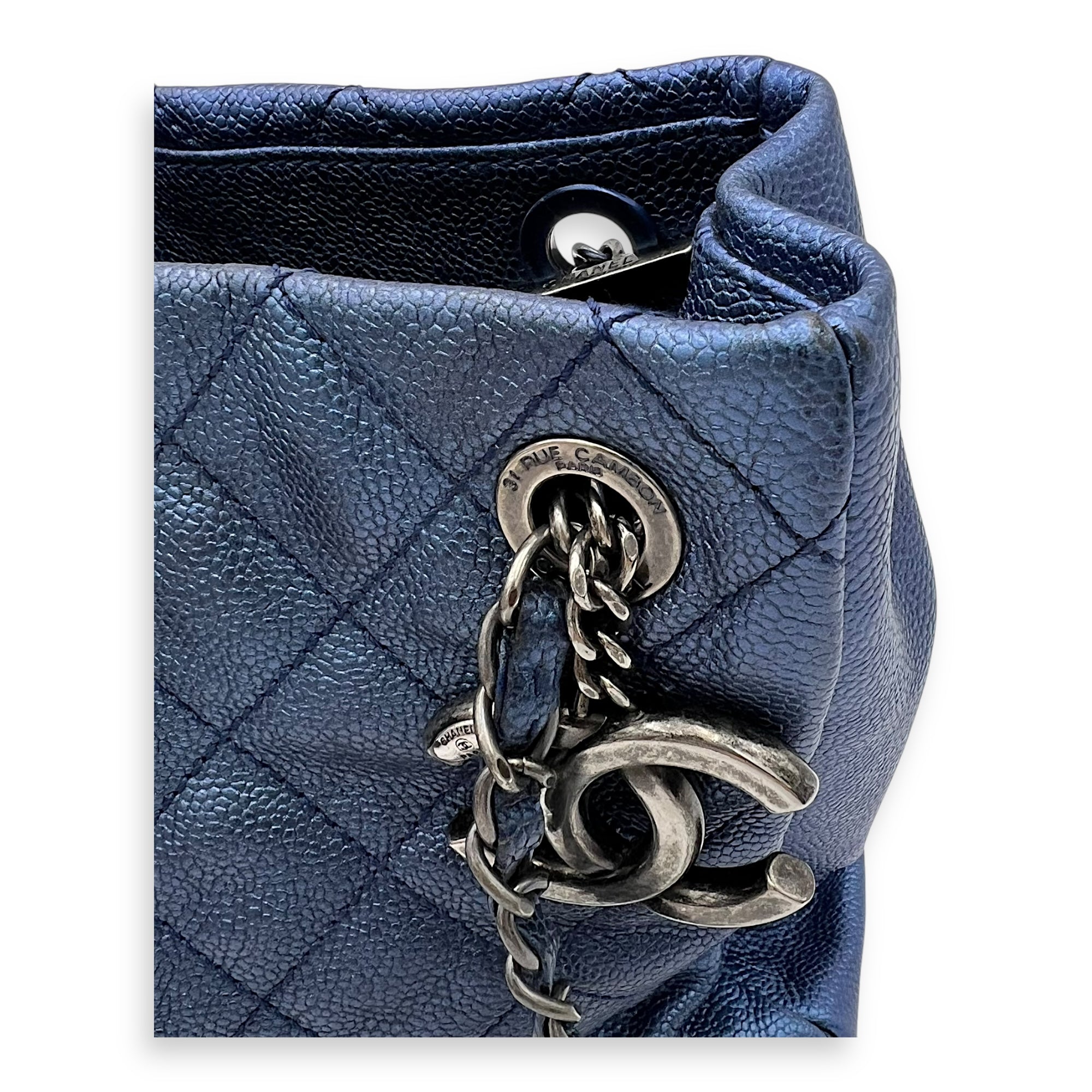 Chanel Others Tote Bag Blue in Caviar Leather, Ruthenium hardware_8