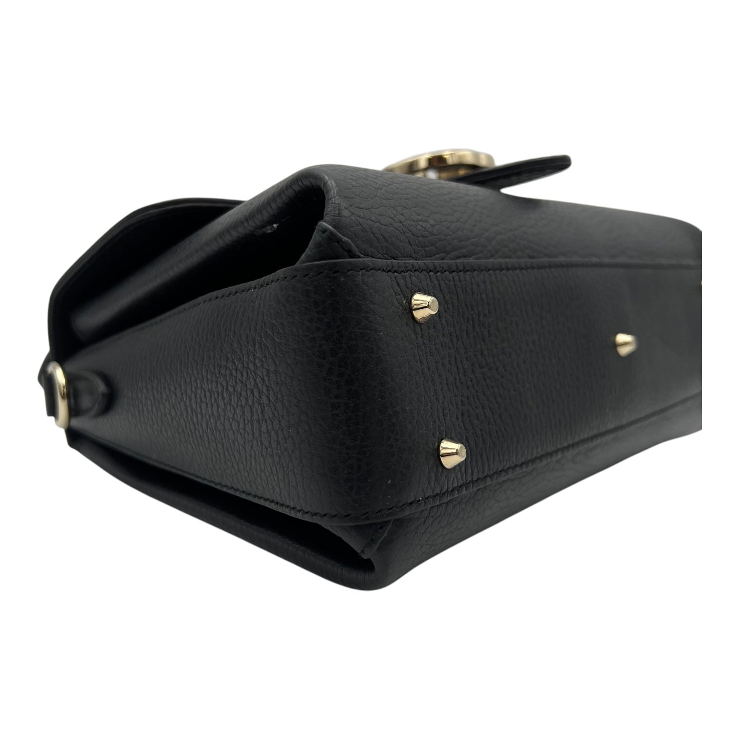 Gucci Interlocking G Top Handle Bag Black in Calfskin, Gold hardware_9