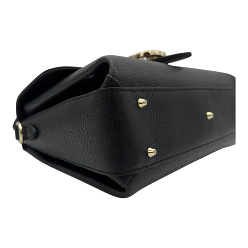 Gucci Interlocking G Top Handle Bag Black in Calfskin, Gold hardware_9