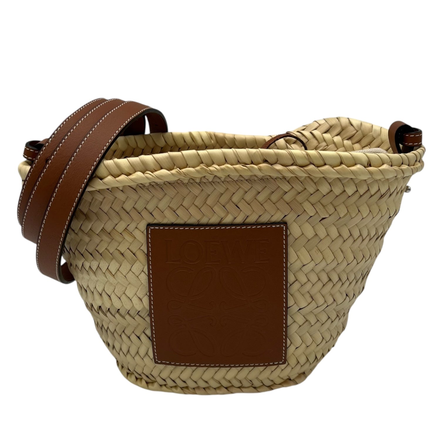 Loewe Anagram Bucket Bag Beige in Raffia, Silver hardware_8